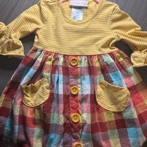 Bonnie Baby Plaid & Striped Multicolor Dress 18 months Ruffle Sleeve